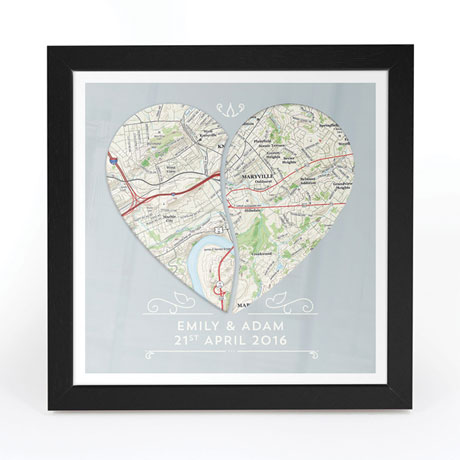 Product image for Personalized Joined Hearts Framed Map Print