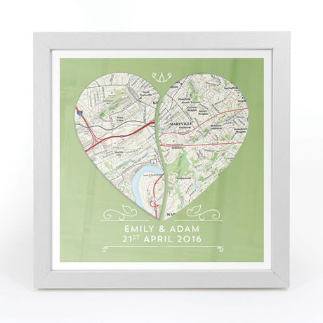 Product image for Personalized Joined Hearts Framed Map Print
