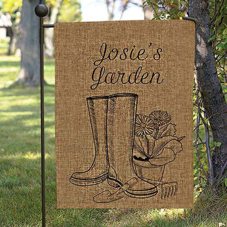 Product image for Personalized Garden Boots Burlap Garden Flag