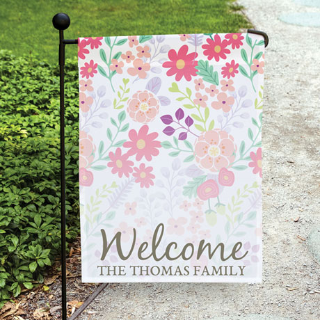 Personalized Watercolor Welcome Garden Flag with Flag Pole