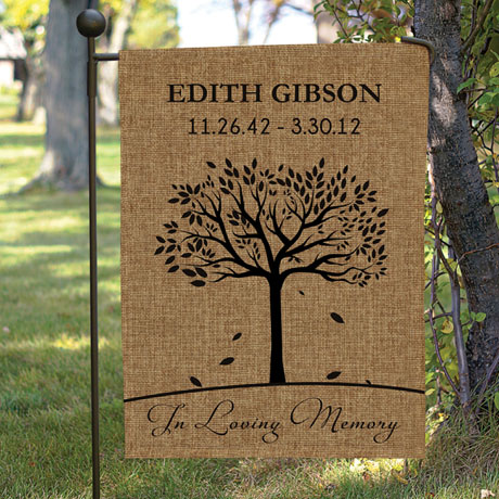 Personalized In Loving Memory Burlap Garden Flag with Flag Pole
