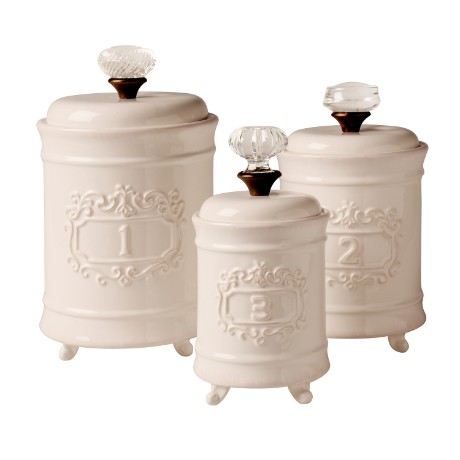 Mud Pie Kitchen Canisters - White Ceramic Lidded Jars - Set of 3