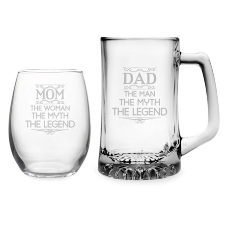 Product image for Mom & Dad Stemless Wine Glass and Beer Mug Set - Myth, Legend