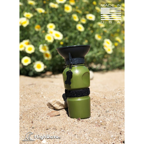 Highwave AutoDogMug Pet Sport Bottle - Portable Water Bowl - Holds 20 oz - Army Green