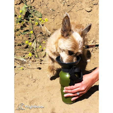 Product image for Highwave AutoDogMug Pet Sport Bottle - Portable Water Bowl - Holds 20 oz - Army Green