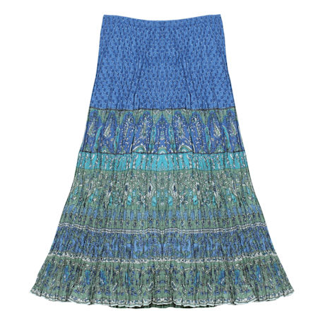 Women's Peasant Skirt -Broomstick Maxi in Blues and Green