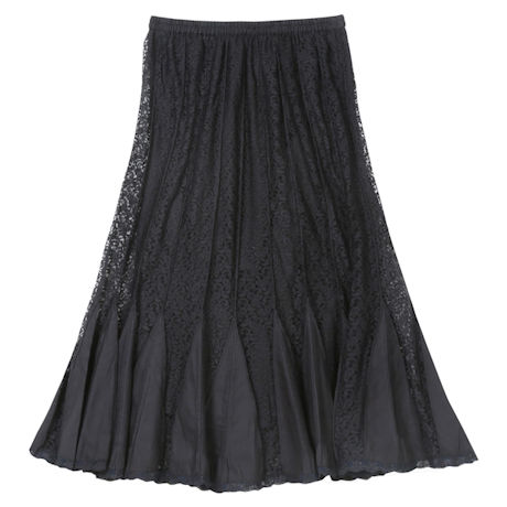 Women's Black Lace Gored Skirt - Fully Lined
