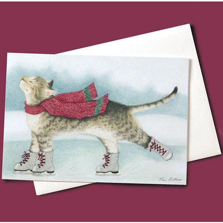 Skating Cat Christmas Greeting Cards