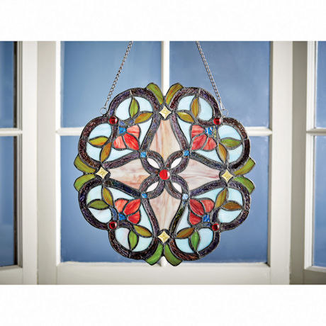 Product image for Red Trilliums Stained Glass Panel