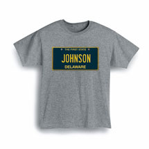 Alternate Image 1 for Personalized State License Plate Shirts - Delaware