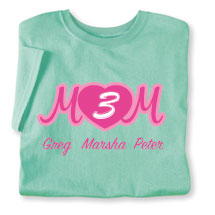 Product Image for Personalized Mom's Maroon Heart Cursive Number of Kids T-Shirt - Mother's Day Gift