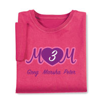 Product Image for Personalized Mom's Pink Heart Cursive Number of Kids T-Shirt - Mother's Day Gift
