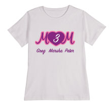 Alternate Image 3 for Personalized Mom's Pink Heart Cursive Number of Kids T-Shirt - Mother's Day Gift