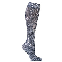 Celeste Stein® Women's Printed Closed Toe Mild Compression Knee High Stockings - Wide Calf - Black Paisley