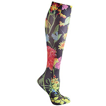 Celeste Stein® Women's Printed Closed Toe Mild Compression Knee High stocking - Black Wildflowers