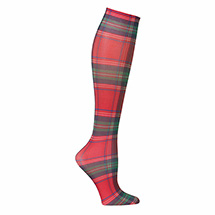 Celeste Stein® Women's Printed Closed Toe Mild Compression Knee High stocking - Tartan Red Plaid