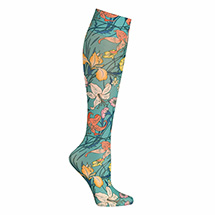 Celeste Stein® Women's Printed Closed Toe Mild Compression Knee High stocking - Turquoise Lilies