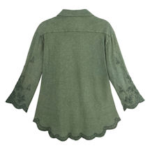 Alternate Image 1 for Scalloped Edge Embroidered Shirt-Green