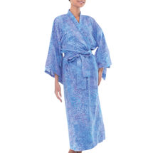 Alternate Image 1 for Blue Batik Kimono Robe