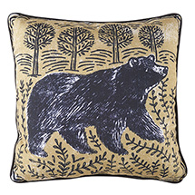 Woodblock Woodland Animals Pillow - Bear (18' square) 