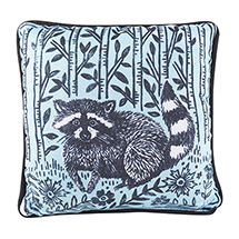Alternate image for Woodblock Woodland Animals Pillow - Raccoon (12' square) 
