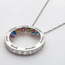 Alternate image for Personalized Sterling Silver MOM Name with Birthstones Circle Pendant
