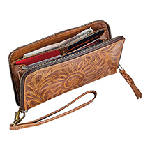 Alternate Image 1 for Sunflower Tooled Leather Wallet