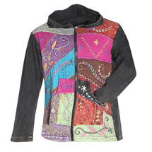 Alternate Image 1 for Folk Art Hand-Embroidered Zip Front Hoodie