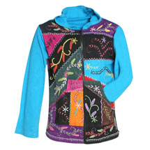 Alternate Image 2 for Folk Art Hand-Embroidered Zip Front Hoodie