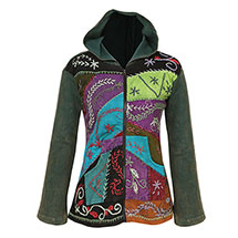 Alternate Image 3 for Folk Art Hand-Embroidered Zip Front Hoodie