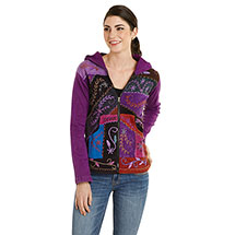 Alternate Image 6 for Folk Art Hand-Embroidered Zip Front Hoodie