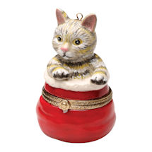 Porcelain Surprise Ornament - Tabby Kitten in Bag