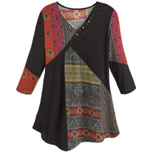 Alternate image Red and Black Tapestry Patchwork Print Tunic Shirt