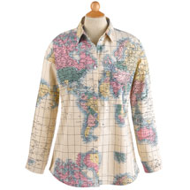 Alternate image for Women's World Map Button-Up Shirt
