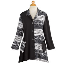 Alternate image Black & White Button-Up Travel Tunic Top/Jacket with Pockets