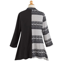 Alternate image for Black & White Button-Up Travel Tunic Top/Jacket with Pockets