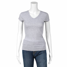 Alternate image Solid Color V-Neck Blended Ladies-Fit Tagless T-Shirt