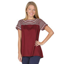 Alternate image for Long Tunic Top - Geo Embroidered Short Sleeve Blouse