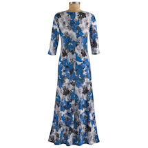 Alternate image for Watercolor Floral ¾-Sleeve Maxi Dress