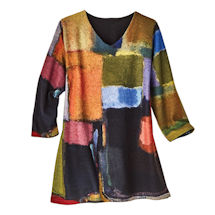 Alternate image Watercolor Blocks Brushed Pullover Tunic - 3/4 Sleeves