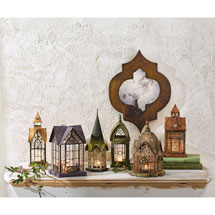 Alternate Image 1 for Glass Panel Candle Lantern Architectural Design in Metal Frame - Windale