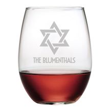 Alternate Image 2 for Personalized Star of David Stemless Wine Glasses and Slate Cheese Board Set