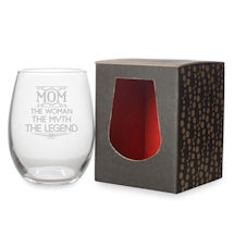 Alternate image "Mom: The Woman, The Myth, The Legend" Stemless Wine Glass