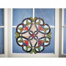 Alternate Image 1 for Red Trilliums Stained Glass Panel