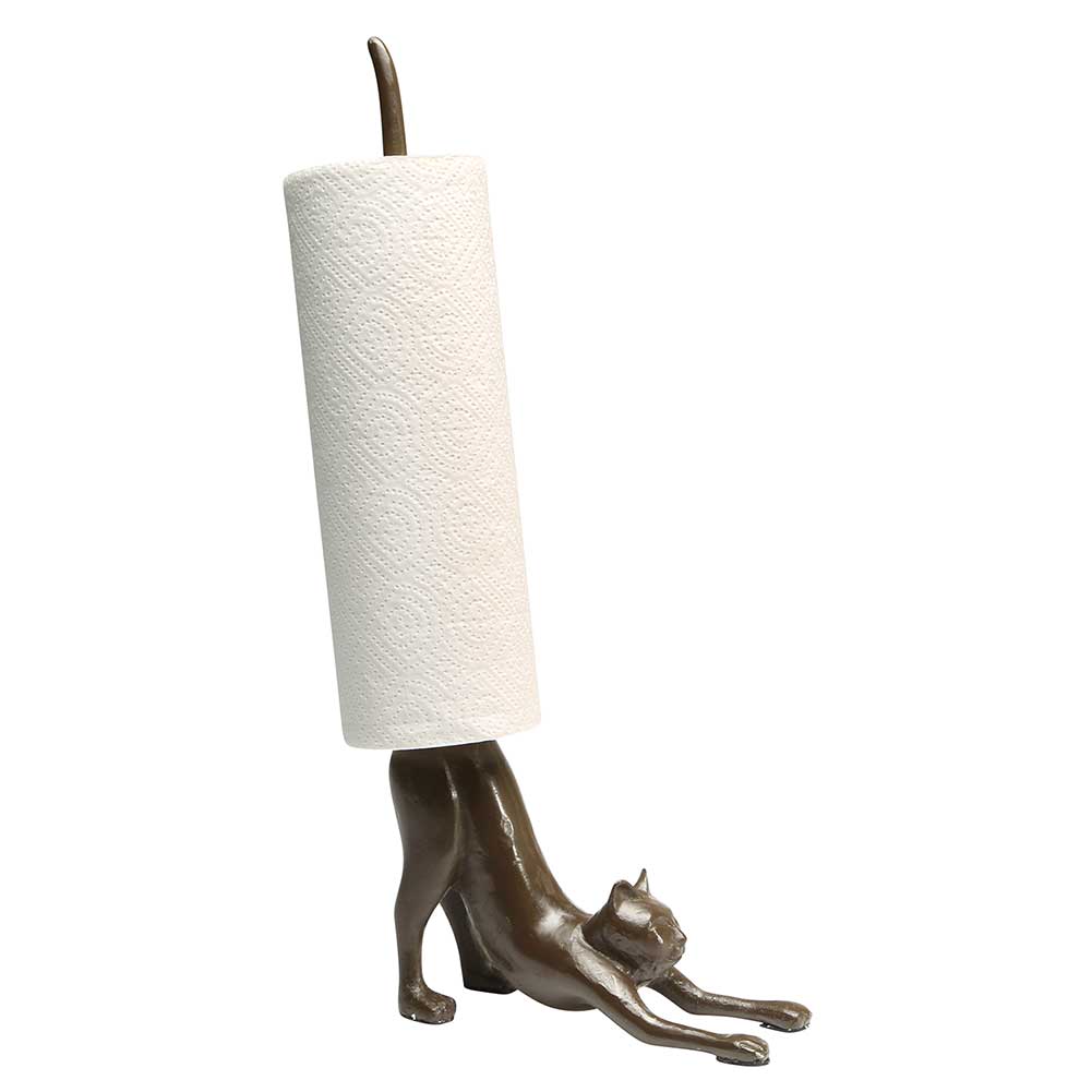Helpful Cat Cast Iron Paper Towel Holder Toilet Tissue Holder Feline Kitty Decor