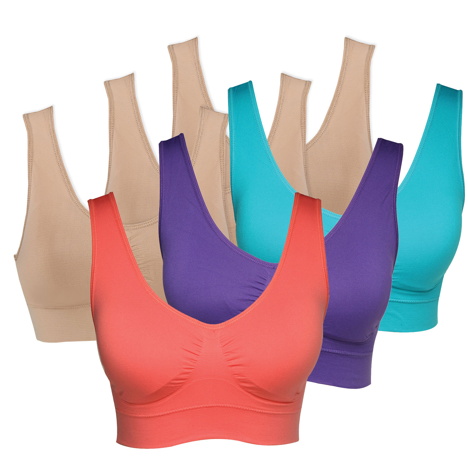 Women's Genie Bra Seamless 6-Pack - Set of 6 Multi Color Comfort Sports ...