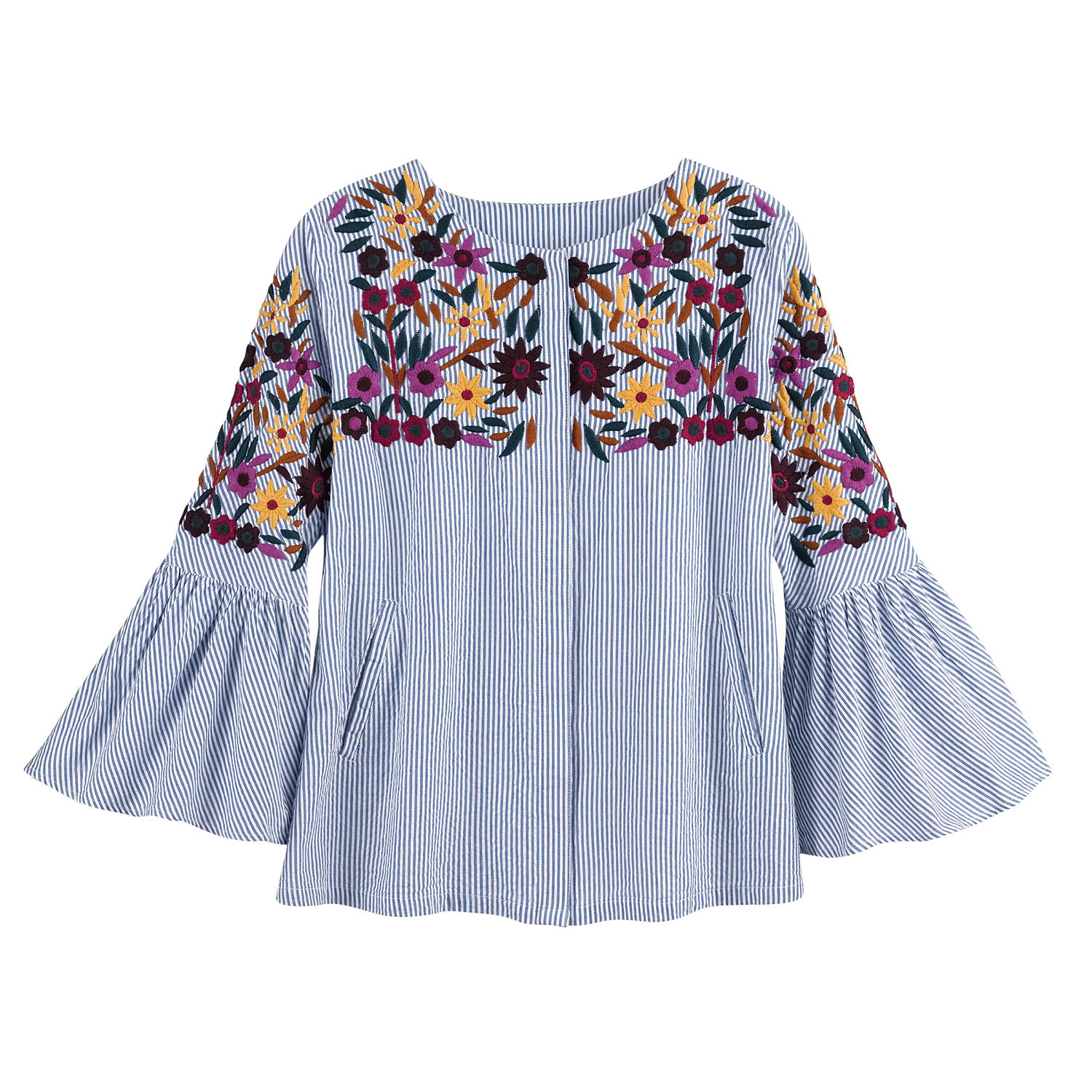 Floral Embroidered Bell Sleeve Blouse - Plus Sizes Available | 2 ...