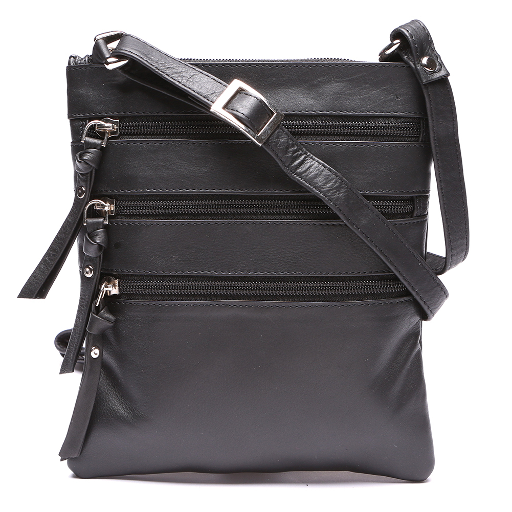 Triple Zipper Leather Crossbody Bag | eBay