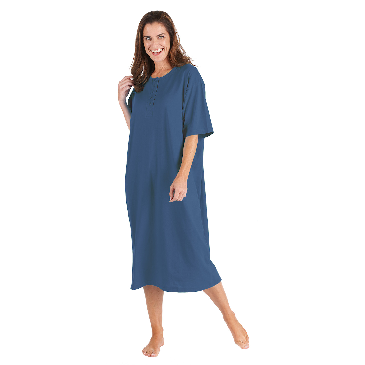Women's 2-Pack Long Henley Nightshirts - Pajama Sleep Shirt Set, Missy ...